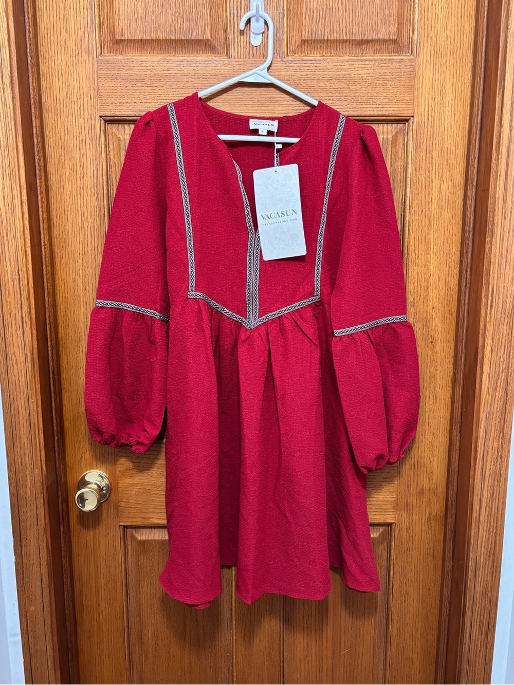 Women's Maroon Midi Dress with Balloon Sleeves. Sz L. NWT